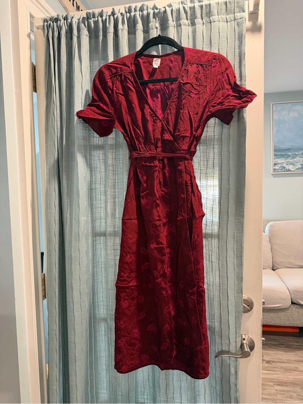 GAP maternity Burgundy V-Neck Wrap Midi Dress